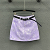 原创甜辣时尚紫色星星，印花牛仔半身裙女夏季高腰，a字包臀短裙