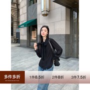 mulvan白色法式蝴蝶结衬衫上衣女，2023设计感气质v领飘带衬衣