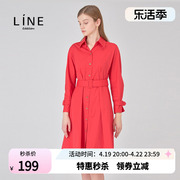 Lineaddition韩国女装秋季职业OL高腰衬衫领收腰连衣裙AWOPKC0300