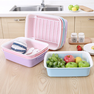 怡点 塑料家用长方形双层厨房洗菜盆沥水篮大号创意碗筷沥水盆
