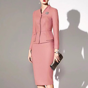 颈袖添香职业套装女羊毛，时尚经理ol气质商务正装粉色高级感套裙