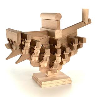 中国全榫卯结构实木，积木古建筑斗拱模型，拼装玩具国潮文创摆件教具