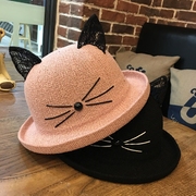 儿童帽子春秋渔夫帽，亲子礼帽猫咪，胡须盆帽男女童夏天太阳帽