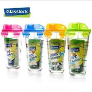 GlassLock三光云彩玻璃水杯办公便携茶杯果汁450ml带盖刻度韩国