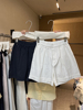早春2024时尚韩国东大门显白小清新净色橡筋高腰，减龄宽松气质短裤