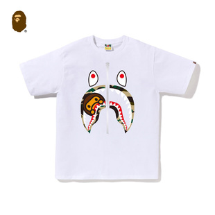 BAPE男装秋冬卡通BABY MILO鲨鱼拉链印花图案短袖T恤X10005L