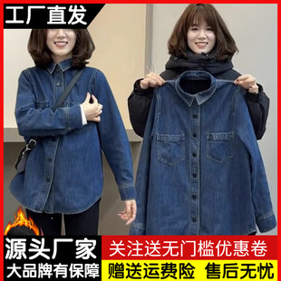 今年流行加绒牛仔衬衫女秋冬季韩版内搭叠穿上衣加厚保暖衬衣外套
