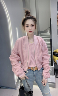 2023韩版春季彩色褶皱短夹克外套上衣女，常规百搭开衫外套女士