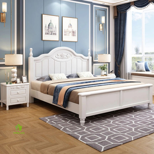 深圳欧式床实木床架简约白色烤漆橡木床板床1.2米1.5米1.8m双人床