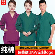 男女医生护士服纯棉，墨绿色套装手术衣螺纹袖口家政，护工巡回工作服