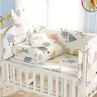 婴儿床上用品套件棉宝宝，床围四五件套全棉，软包防撞冬季拼接床品