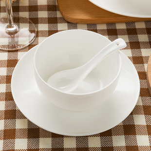隆达骨瓷餐具套装轻奢高级感纯白碗盘子，菜盘家用高级简约纯色餐具
