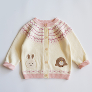 女童兔子毛衣宝宝针织开衫儿童洋气外套2岁3小童秋冬装上衣纯棉线