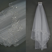 新娘头纱婚纱礼服配件2层精美手工弯钩串珠头饰韩式新娘面纱