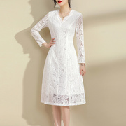1件7.9折春季百搭显瘦蕾丝裙时尚，中长款白色打底连衣裙