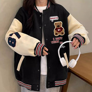 美式复古棒球服女2024秋冬学生，宽松显瘦时尚，休闲夹克上衣外套