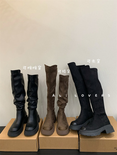 2023新韩版设计感可多穿堆堆，靴磨砂皮圆头，中筒靴显瘦长靴骑士靴子
