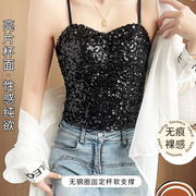 2023新款黑色亮片吊带背心女夏季性感辣妹修身显瘦外穿短款上衣潮