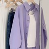 胖mm特大码300斤紫色，长袖衬衫女春秋外套，设计感小众宽松polo衬衣2