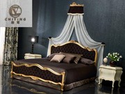 欧式新古典(新古典)实木双人床雕花，布艺主卧2米公主婚床法式拉扣金箔大床