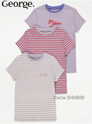 英国乔治George女大童粉紫色条纹短袖T恤纯棉运动衫三件1095659