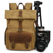 油蜡布双肩(布双肩)相机包撞色防水帆布单反摄影包复古大容量数码相机背包