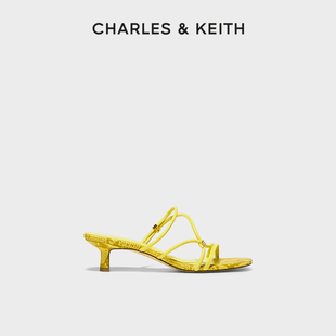 CHARLES&KEITH春夏女鞋CK1-61720104女士交叉绊带饰方头高跟凉鞋