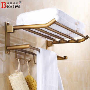仿古全铜折叠毛巾架青古铜色，浴巾架套装，欧式卫生间浴室置物架