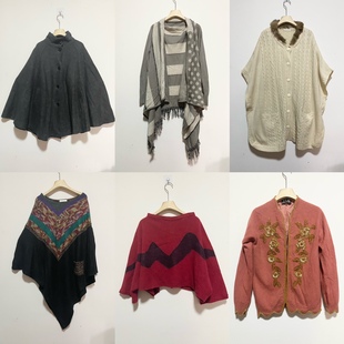 天天古着蝙蝠袖毛衣，秋冬vintage日本羊毛，披肩上衣外套(m03)