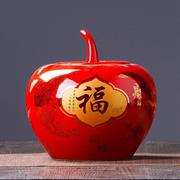 景德镇陶瓷密封罐红牡丹，结婚客厅装饰品储物罐瓷红苹果摆件