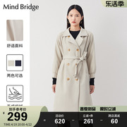 mindbridge百家好韩版风衣女，春季气质中长款系带休闲外套