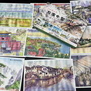游遍中国手绘明信片风景名胜地标建筑旅游小清新水彩画贺卡片30张