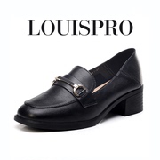 Louispro女子品乐福鞋豆豆鞋软底粗跟低帮时尚百搭女鞋