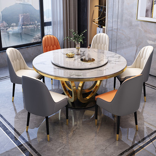 大理石餐桌家用高级感圆形桌子，高端轻奢现代简约小户型饭桌带转盘