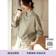 XWI/欣未假两件针织拼接卫衣女春季通勤简约设计感衬衫领条纹上衣