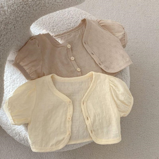 婴幼儿短袖外套防嗮衣夏季薄款女宝宝，泡泡袖小开衫，洋气短款空调服