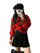跨年穿搭蝴蝶结红色毛衣外套，女秋冬季慵懒风过年针织开衫
