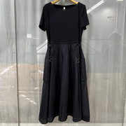 osy-24x2007商场专卖2024夏时尚(夏时尚)品质女装，天丝拼接收腰黑色连衣裙