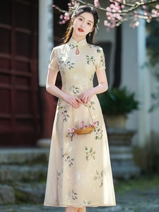 新中式气质名媛旗袍奥黛连衣裙夏中国风夏季雪纺大码梨形身材改良