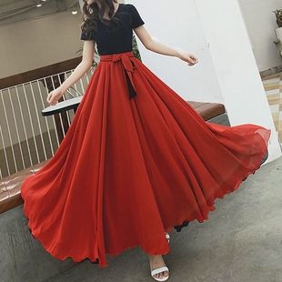 两面穿540度红色跳舞长裙8米大摆黑色新疆舞蹈裙双面穿雪纺纱裙