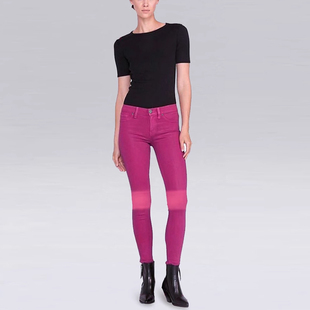 Hudson Jeans时尚紫色中腰双膝渐变拼色紧身直筒小脚牛仔裤女