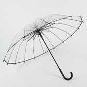 16骨透明日系雨伞直杆简约长柄雨伞女双人自动结实透明网红雨伞
