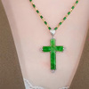 天然吊坠玉石玛瑙镶嵌钻石，挂件绿色十字架，镀金镶嵌项链情侣