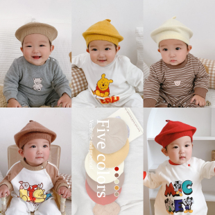 韩版婴幼儿针织贝雷帽男女宝宝英伦复古毛线帽婴儿画家帽南瓜帽子