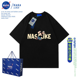 NASA联名重磅纯棉宽松T恤oversize潮牌大力水手男女美式情侣夏装