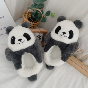 可爱熊猫家居室内包跟情侣棉鞋卡通冬季保暖毛绒软底拖鞋月子鞋