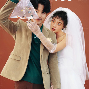 韩式复古新娘长款纱手套网格镂空蕾丝花边旅拍结婚拍照道具