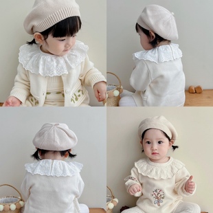 23韩版婴儿帽子春秋，冬季宝宝毛线帽纯棉，棉线针织帽洋气百搭贝雷帽