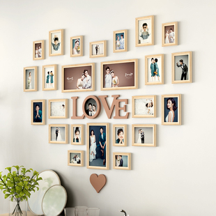 心形照片墙相框组合家庭，客厅装饰免打孔卧室墙上相片相册打印挂墙