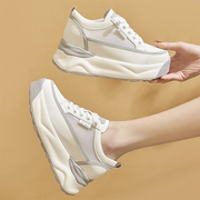 圣大保罗内增高8cm小白鞋2023厚底网面透气休闲板鞋松糕女鞋
